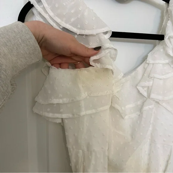 Lulus White Swiss Dot Tiered Ruffled Midi Dress - Picture 4 of 7